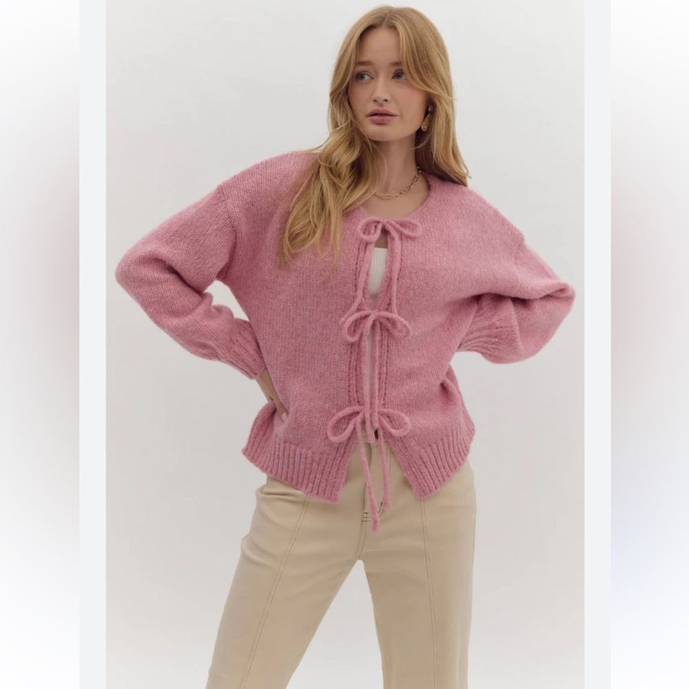 Izzy pink wool mohair blend Cream Bow-Tie‎ Sweater coquette ballet romantic